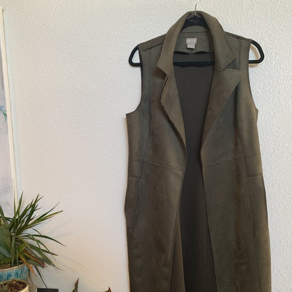 Army Green duster length vest. Chico's NWOT. Size 8/10 US Chico's size 1